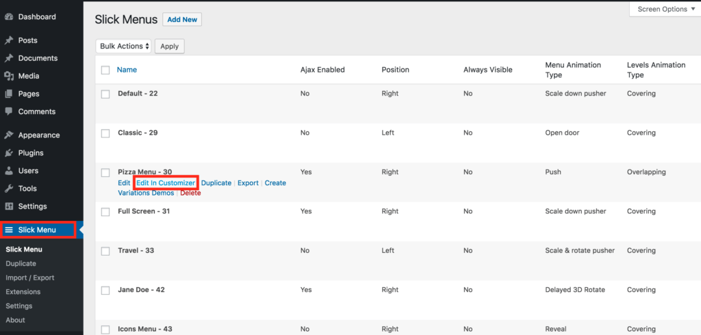 Documentation | Slick Menu